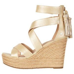 UGG Raquel Gold Leather Wedge Espardille w Tassels
